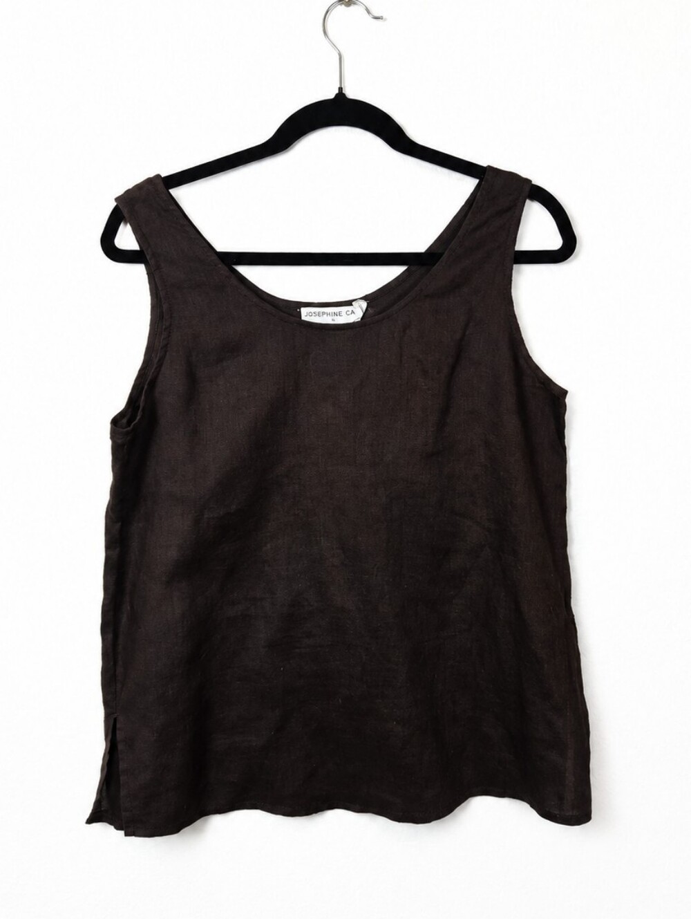 Vintage Josephine Chaus Sport 100% Linen Brown Tank Top Minimalist Small